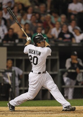 CHICAGO, IL - JUNE 08:  Carlos Quentin #20 of the Chicago White Sox hits the ball against the Seattle Mariners at U.S. Cellular Field on June 8, 2011 in Chicago, Illinois. The Mariners defeated the White Sox 7-4 in 10 innings.  (Photo by Jonathan Daniel/G