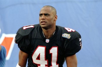 31 Jan 1999:  Eugene Robinson #41 of the Atlanta Falcons stands on the sidelines looking on during the Super Bowl XXXIII Game against the Denver Broncos at the Pro Player Stadium in Miami, Florida. The Broncos defeated the Falcons 34-19.