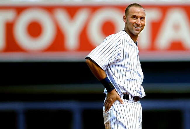 NEW YORK, NY - JULY 09:  Derek Jeter #2 of the New York Yankees looks on against the Tampa Bay Rays at Yankee Stadium on July 9, 2011 in the Bronx borough of New York City.  (Photo by Michael Heiman/Getty Images)