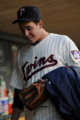 MINNEAPOLIS, MN - MAY 28: Anthony Swarzak #51 of the Minnesota Twins in the dugout following his eight inning pitching performance in their game against the Los Angeles Angels of Anaheim on May 28, 2011 at Target Field in Minneapolis, Minnesota. Twins def