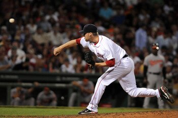 BOSTON, MA - JULY 09: Daniel Bard #51 of the Boston Red Sox throws a pitch in the eighth inning against the Baltimore Orioles at Fenway Park on July 9, 2011 in Boston, Massachusetts. The Boston Red Sox won the game 4-0. (Photo by Darren McCollester/Getty