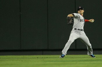 PHOENIX, AZ - JULY 12:  American League All-Star Jacoby Ellsbury #2 of the Boston Red Sox fields the ball in the outfield during the 82nd MLB All-Star Game at Chase Field on July 12, 2011 in Phoenix, Arizona.  (Photo by Jeff Gross/Getty Images)