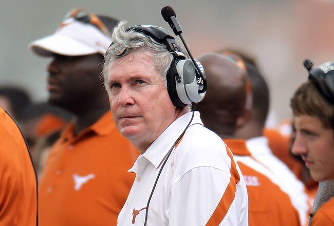 AUSTIN, TX - SEPTEMBER 25:  Head coach Mack Brown of the Texas Longhorns during a game against the UCLA Bruins at Darrell K Royal-Texas Memorial Stadium on September 25, 2010 in Austin, Texas.  (Photo by Ronald Martinez/Getty Images)