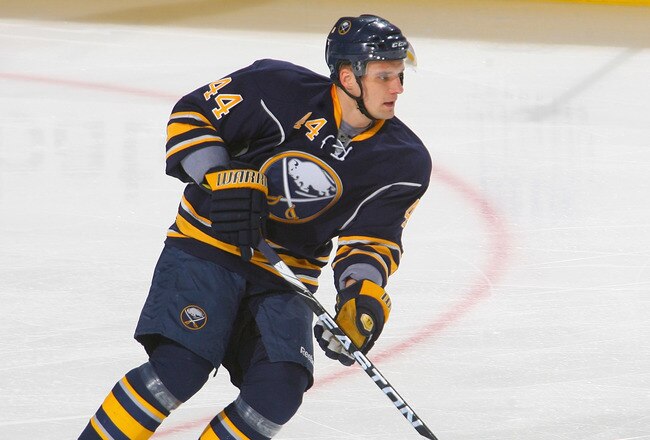 BUFFALO, NY - JANUARY 21: Andrej Sekera #44 of the Buffalo Sabres skates against the New York Islanders at HSBC Arena on January 21, 2011 in Buffalo, New York. New York won 5-2.  (Photo by Rick Stewart/Getty Images)