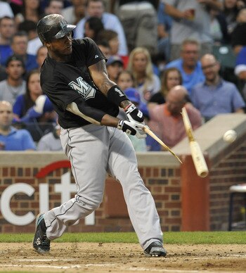 CHICAGO, IL - JULY 14: Hanley Ramirez #2 of the Florida Marlins  breaks his bat while hitting against the Chicago Cubs in the fourth inning on July 14, 2011 at Wrigley Field in Chicago, Illinois.  (Photo by David Banks/Getty Images)