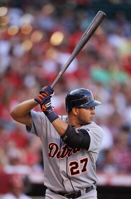 ANAHEIM, CA - JULY 04:  Jhonny Peralta #27 of the Detroit Tigers bats against the Los Angeles Angels of Anaheim at Angel Stadium of Anaheim on July 4, 2011 in Anaheim, California.  (Photo by Jeff Gross/Getty Images)