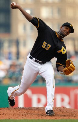 PITTSBURGH - JULY 08:  James McDonald #53 of the Pittsburgh Pirates pitches against the Chicago Cubs during the game on July 8, 2011 at PNC Park in Pittsburgh, Pennsylvania.  (Photo by Jared Wickerham/Getty Images)