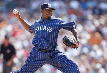 DETROIT, MI - JULY 16: Edwin Jackson #33 of the Chicago White Sox throws a first inning pitch while playing the Detroit Tigers at Comerica Park on July 16,  2011 in Detroit, Michigan. (Photo by Gregory Shamus/Getty Images)