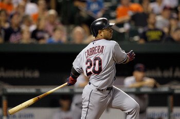 BALTIMORE, MD - JULY 16: Orlando Cabrera #20 of the Cleveland Indians at the plate against the Baltimore Orioles at Oriole Park at Camden Yards on July 16, 2011 in Baltimore, Maryland.  (Photo by Rob Carr/Getty Images)