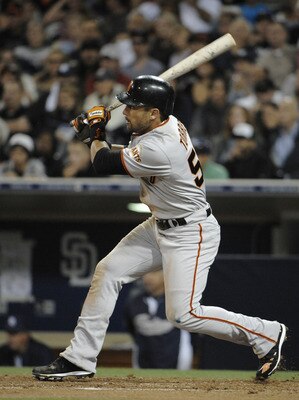 SAN DIEGO, CA - JULY 15: Andres Torres #56 of the San Francisco Giants hits an RBI single during the fifth inning of a baseball game against the San Diego Padres at Petco Park on July 15, 2011 in San Diego, California. The Giants won 6-1.   (Photo by Deni