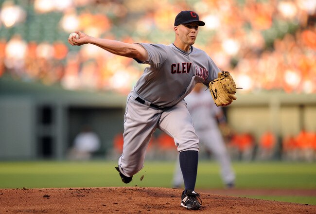 BALTIMORE, MD - JULY 14:  Justin Masterson #63 of the Cleveland Indians pitches during a baseball game against the Baltimore Orioles at Oriole Park at Camden Yards on July 14, 2011 in Baltimore, Maryland.  (Photo by Mitchell Layton/Getty Images)