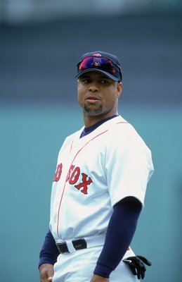 16 Apr 2000:  Troy O''Leary #25 of the Boston Red Sox looks on fron the infield during the game against the Oakland Athletics at Fenway Park in Boston, Massachusetts. The Red Sox defeated the Athletics 5-4. Mandatory Credit: Ezra O. Shaw  /Allsport