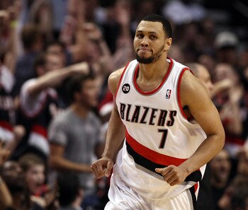 PORTLAND, OR - APRIL 23:  Brandon Roy #7 of the Portland Trail Blazers runs down court after making a shot to overcome a 23 point deficit to defeat the the Dallas Mavericks 84-82 in Game Four of the Western Conference Quarterfinals in the 2011 NBA Playoff