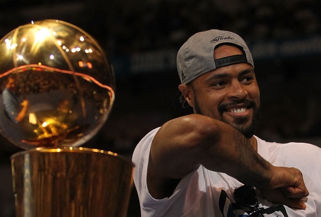 DALLAS, TX - JUNE 16:  Tyson Chandler of the Dallas Mavericks celebrates after the Dallas Mavericks Victory Parade at American Airlines Center on June 16, 2011 in Dallas, Texas.  (Photo by Ronald Martinez/Getty Images)