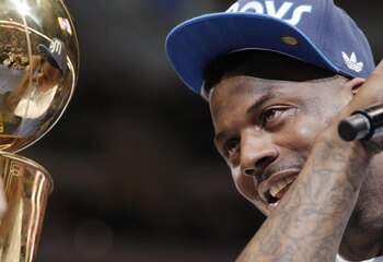 DALLAS, TX - JUNE 16: Guard DeShawn Stevenson of the Dallas Mavericks answers questions during an interview during the Dallas Mavericks Victory celebration on June 16, 2011 in Dallas, Texas. (Photo by Brandon Wade/Getty Images)