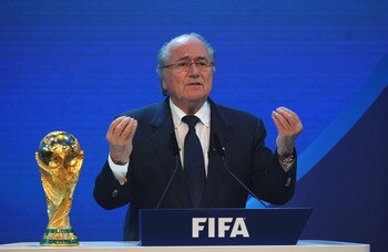 ZURICH, SWITZERLAND - DECEMBER 02:  FIFA President Joseph S Blatter speaks duirng the FIFA World Cup 2018 & 2022 Host Countries Announcement at the Messe Conference Centre on December 2, 2010 in Zurich, Switzerland.  (Photo by Laurence Griffiths/Getty Ima