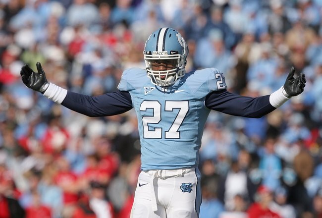 CHAPEL HILL, NC - NOVEMBER 22:  Deunta Williams #27 of the North Carolina Tar Heels celebrates on the field during the game the North Carolina State Wolfpack at Kenan Stadium on November 22, 2008 in Chapel Hill, North Carolina. (Photo by Streeter Lecka/Ge