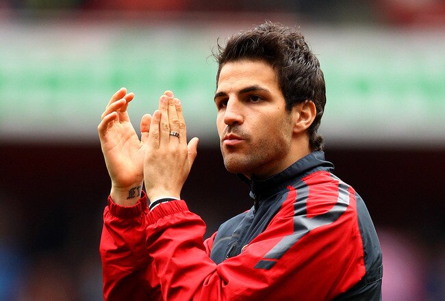 LONDON, ENGLAND - MAY 15:  Cesc Fabregas of Arsenal applauds the fans during a lap of honour after the Barclays Premier League match between Arsenal and Aston Villa at the Emirates Stadium on May 15, 2011 in London, England.  (Photo by Richard Heathcote/G