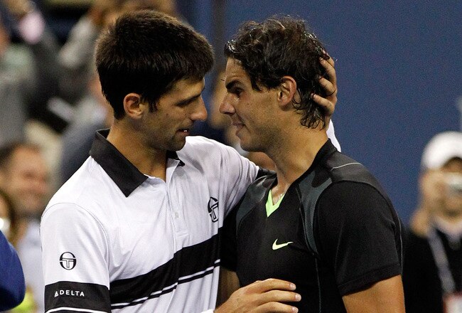 NEW YORK - SEPTEMBER 13:  (L-R) Runner up Novak Djokovic of Serbia congratulates Rafael Nadal of Spain after being defeated by him in their men's singles final on day fifteen of the 2010 U.S. Open at the USTA Billie Jean King National Tennis Center on Sep