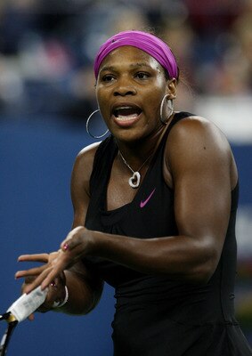 NEW YORK - SEPTEMBER 12:  Serena Williams reacts during the Women's Singles Semifinal match against Kim Clijsters of Belgium on day thirteen of the 2009 U.S. Open at the USTA Billie Jean King National Tennis Center on September 12, 2009 in the Flushing ne