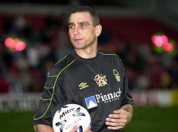 2 May 2000:  Vinnie Jones comes out before the Mark Crossley Testimonial between Mark Crossley XI and Derby County XI at the City Ground, Nottingham. Mandatory Credit: Ross Kinnaird/ALLSPORT