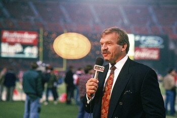 SAN FRANCISCO - JANUARY 3: ABC analyst Dan Dierdorf looks on after a game with the Minnesota Vikings against the San Francisco 49ers at Candlestick Park on January 3, 1994 in San Francisco, California. The 49ers won 41-13 in OT. (Photo by George Rose/Gett
