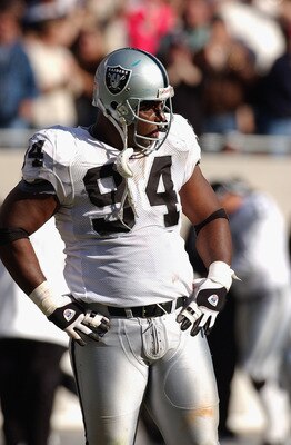 CHICAGO - OCTOBER 5:  Defensive tackle Dana Stubblefield #94 of the Oakland Raiders reacts to the game against the Chicago Bears at Soldier Field on October 5, 2003 in Chicago, Illinois. The Bears defeated the Raiders 24-21. (Photo by Jonathan Daniel/Gett