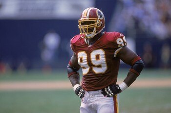 9 Sep 2001:  Marco Coleman #99 of the Washington Redskins looks on during the game against the San Diego Chargers at Qualcomm Stadium in San Diego, California. The Chargers defeated the Redskins 30-3.Mandatory Credit: Stephen Dunn  /Allsport