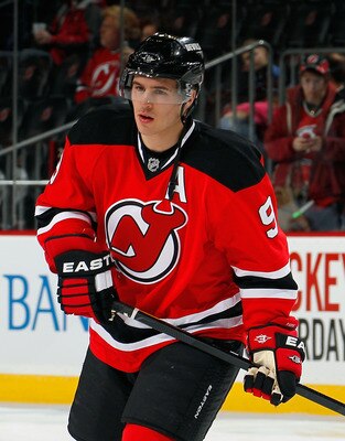 NEWARK, NJ - APRIL 02:  Zach Parise #9 of the New Jersey Devils skates during warmups before an NHL hockey game against the Montreal Canadians at the Prudential Center on April 2, 2011 in Newark, New Jersey.  (Photo by Paul Bereswill/Getty Images)