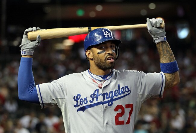 PHOENIX, AZ - JULY 17:  Matt Kemp #27 of the Los Angeles Dodgers reacts after the end of the sixth inning during the Major League Baseball game against the Arizona Diamondbacks at Chase Field on July 17, 2011 in Phoenix, Arizona.  (Photo by Christian Pete