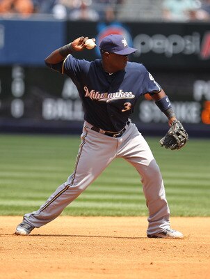 NEW YORK, NY - JUNE 30:  Yuniesky Betancourt #3 of the Milwaukee Brewers in action against the New York Yankees during their game on June 30, 2011 at Yankee Stadium in the Bronx borough of New York City.  (Photo by Al Bello/Getty Images)