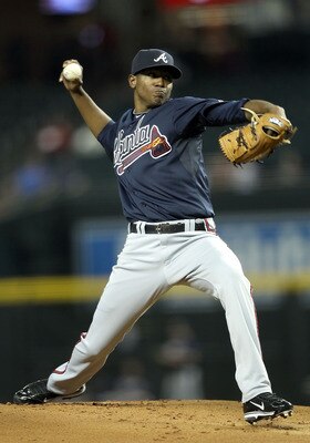 PHOENIX, AZ - MAY 18:  Starting pitcher Julio Teheran #57 of the Atlanta Braves pitches against the Arizona Diamondbacks during the Major League Baseball game at Chase Field on May 18, 2011 in Phoenix, Arizona.  The Diamondbacks defeated the Braves 5-4 in