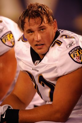 BALTIMORE, MD - AUGUST 13:  Marshall Yanda #72 of the Baltimore Ravens looks on during a NFL preseason football game against the Washington Redskins on August 13, 2009 at M & T Bank Stadium in Baltimore, Maryland.   (Photo by Mitchell Layton/Getty Images)