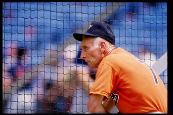 1990:  Manager Cal Ripken Sr. of the Baltimore Orioles looks on.. Mandatory Credit: Rick Stewart/Allsport