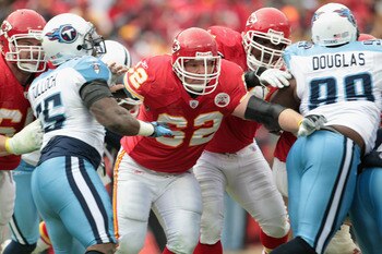 KANSAS CITY, MO - DECEMBER 26:  Casey Wiegmann #62 of the Kansas City Chiefs in action during the game against the Tennessee Titans on December 26, 2010 at Arrowhead Stadium in Kansas City, Missouri.  (Photo by Jamie Squire/Getty Images)