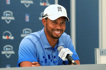 NEWTOWN SQUARE, PA - JUNE 28: Tiger Woods speaks to the media during a press conference before the AT&T National at Aronimink Golf Club on June 28, 2011 in Newtown Square, Pennsylvania. (Photo by Hunter Martin/Getty Images)