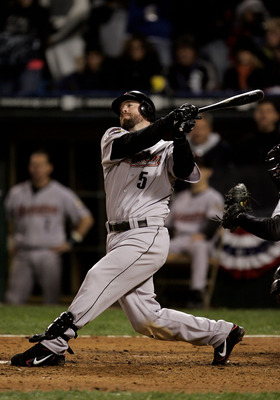 CHICAGO - OCTOBER 22:  Designated hitter Jeff Bagwell #5 of the Houston Astros strikes out to end the eigth inning of Game One of the 2005 Major League Baseball World Series against the Chicago White Sox at U.S. Celluar Field on October 22, 2005 in Chicag