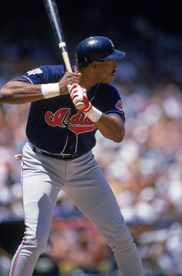 ANAHEIM, CA - JULY 26:  Dave Winfield #31 of the Cleveland Indians bats against the California Angels during a game at Anaheim Stadium on July 26, 1995 in Anaheim, California.  (Photo by Craig Jones/Getty Images)