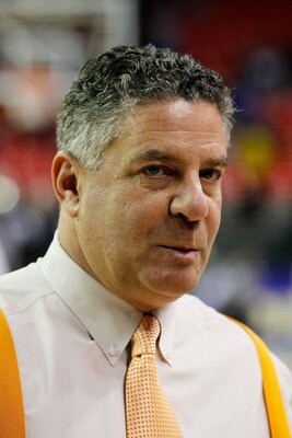 ATLANTA, GA - MARCH 10:  Head coach Bruce Pearl of the Tennessee Volunteers looks on against the Arkansas Razorbacks during the first round of the SEC Men's Basketball Tournament at the Georgia Dome on March 10, 2011 in Atlanta, Georgia.  (Photo by Kevin