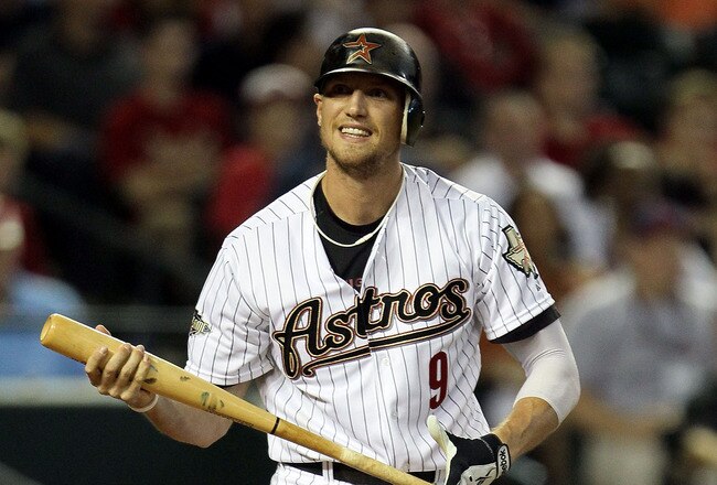 PHOENIX, AZ - JULY 12:  National League All-Star Hunter Pence #9 of the Houston Astros reacts during the 82nd MLB All-Star Game at Chase Field on July 12, 2011 in Phoenix, Arizona.  (Photo by Jeff Gross/Getty Images)