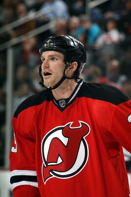NEWARK, NJ - MARCH 04:  David Clarkson #23 of the New Jersey Devils skates against the Pittsburgh Penguins at the Prudential Center on March 4, 2011 in Newark, New Jersey. The Devils defeated the Penguins 2-1 in overtime.  (Photo by Bruce Bennett/Getty Im