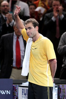 NEW YORK, NY - FEBRUARY 28:  Pete Sampras waves to the fans after he won his match against Andre Agassi during the BNP Paribas Showdown at Madison Square Garden on February 28, 2011 in New York City.  (Photo by Nick Laham/Getty Images)