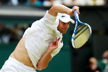 LONDON, ENGLAND - JUNE 24:  Andy Roddick of the United States in action during his third round match against Feliciano Lopez of Spain on Day Five of the Wimbledon Lawn Tennis Championships at the All England Lawn Tennis and Croquet Club on June 24, 2011 i