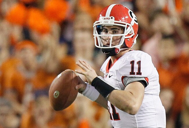 AUBURN, AL - NOVEMBER 13:  Quarterback Aaron Murray #11 of the Georgia Bulldogs against the Auburn Tigers at Jordan-Hare Stadium on November 13, 2010 in Auburn, Alabama.  (Photo by Kevin C. Cox/Getty Images)