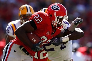 ATHENS, GA - OCTOBER 03:  Richard Samuel #22 of the Georgia Bulldogs against the Louisiana State University Tigers at Sanford Stadium on October 3, 2009 in Athens, Georgia.  (Photo by Kevin C. Cox/Getty Images)