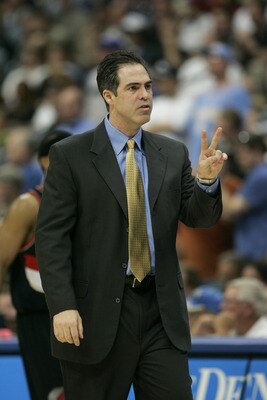 DENVER - APRIL 19:  Head coach Kevin Pritchard of the Denver Nuggets reacts during the game against the Portland Trail Blazers on April 19, 2005 at the Pepsi Center in Denver, Colorado.   The Nuggets won 119-115. NOTE TO USER: User expressly acknowledges