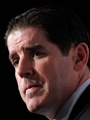 RALEIGH, NC - JANUARY 28:  Head coach Peter Laviolette of the Philadelphia Flyers answers questions during NHL All Star Player Media Availability apart of the 2011 NHL All-Star Weekend at the Raleigh Convention Center on January 28, 2011 in Raleigh, North