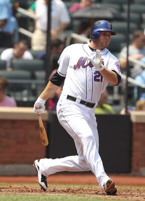 NEW YORK, NY - JULY 21:  Lucas Duda #21 of the New York Mets in action against the St. Louis Cardinals during their game on July 21, 2011 at Citi Field in the Flushing neighborhood of the Queens borough of New York City.  (Photo by Al Bello/Getty Images)