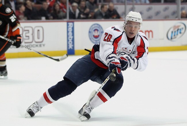 ANAHEIM, CA - FEBRUARY 16:  Alexander Semin #28 of the Washington Capitals skates against the Anaheim Ducks at the Honda Center on February 16, 2011 in Anaheim, California.  (Photo by Jeff Gross/Getty Images)