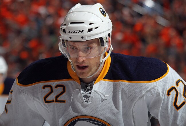 PHILADELPHIA, PA - APRIL 14:  Brad Boyes #22 of the Buffalo Sabres skates against the Philadelphia Flyers in Game One of the Eastern Conference Quarterfinals during the 2011 NHL Stanley Cup Playoffs at Wells Fargo Center on April 14, 2011 in Philadelphia,